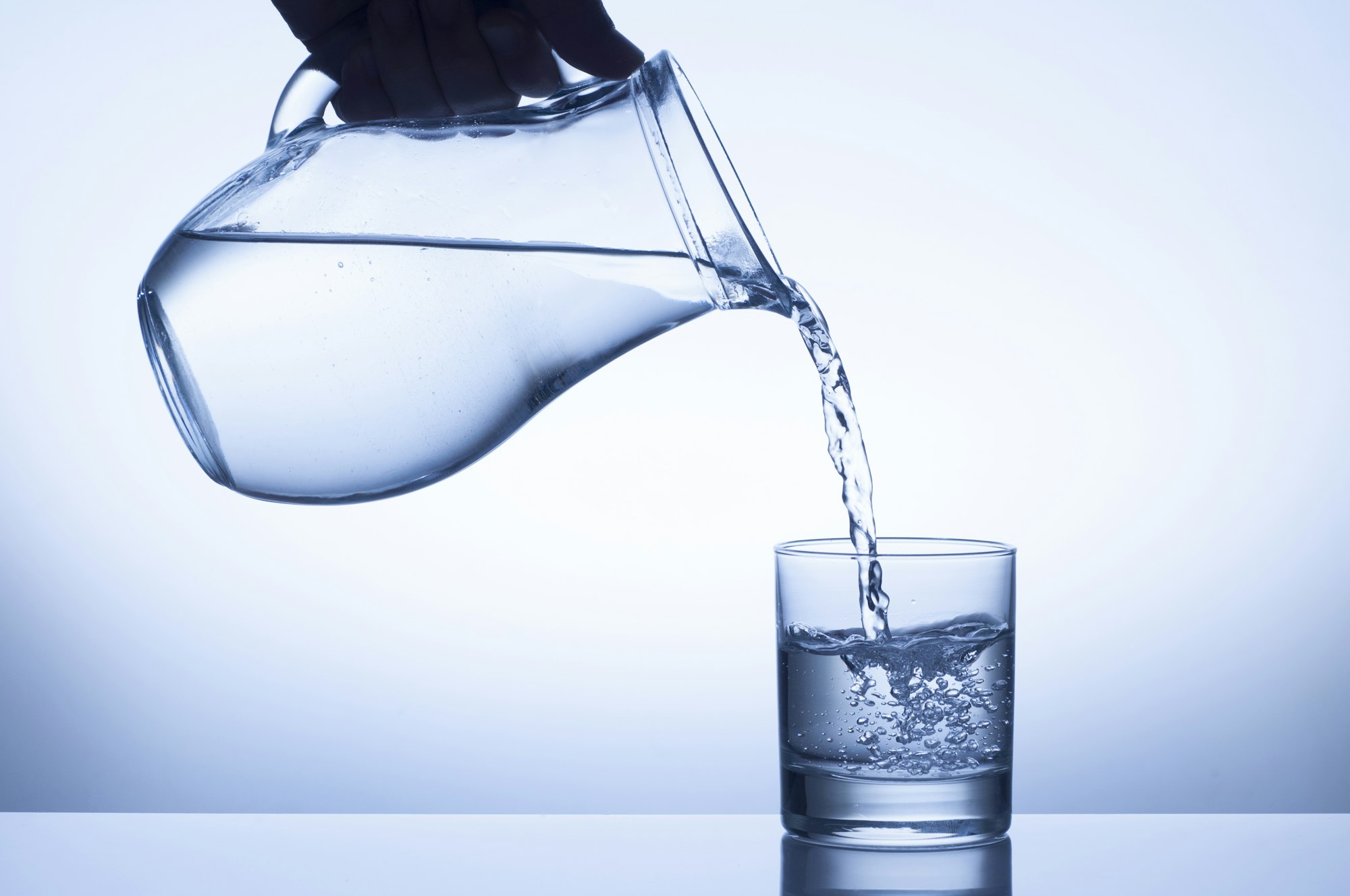 pouring water into glass
